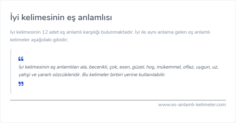 İyi kelimesinin eş anlamlısı