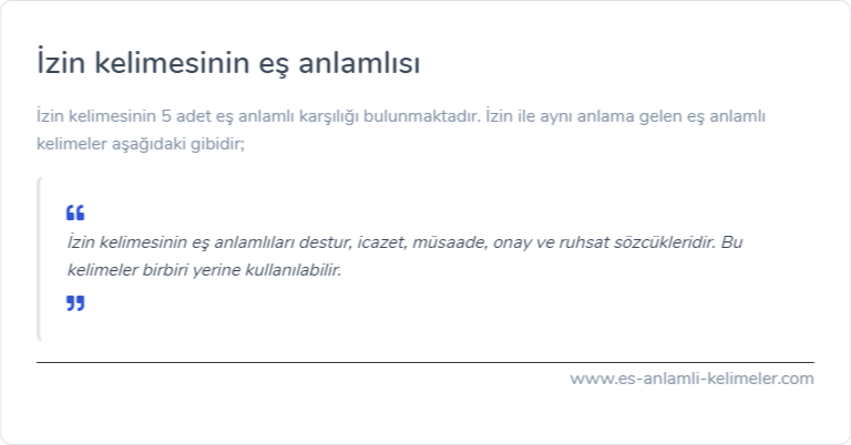 İzin kelimesinin es anlamlisi nedir