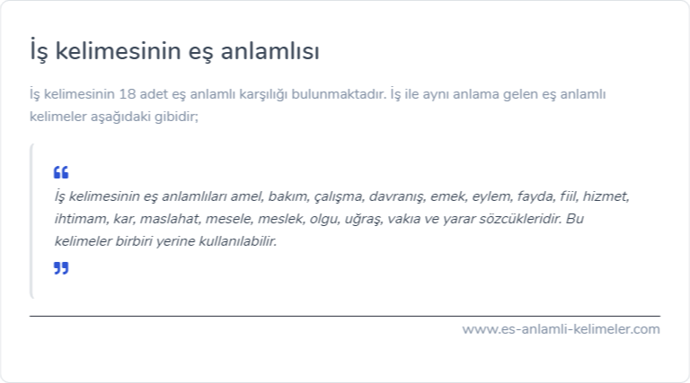 İş kelimesinin eş anlamlısı nedir?