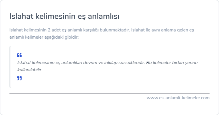 Islahat eş anlamı ne?