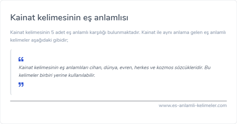 Kainat kelimesinin es anlamlisi ne