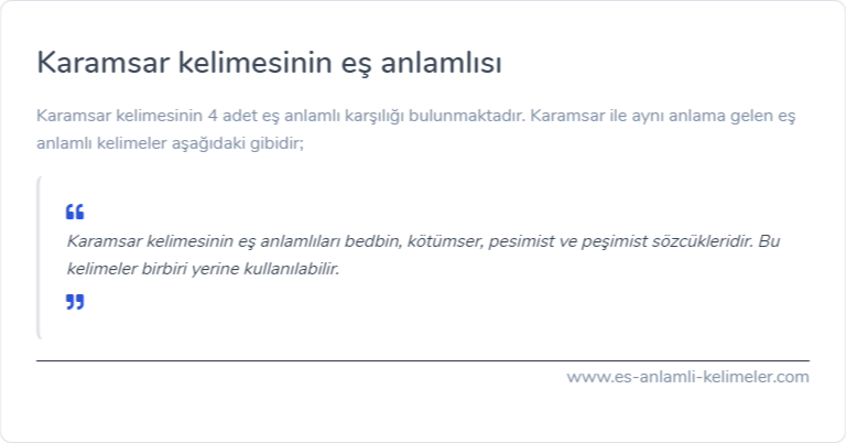 Karamsar kelimesinin eş anlamı nedir?