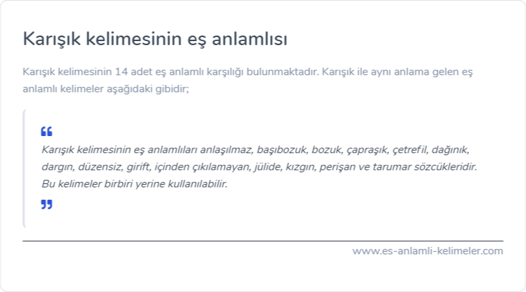 Karışık kelimesinin es anlamlisi