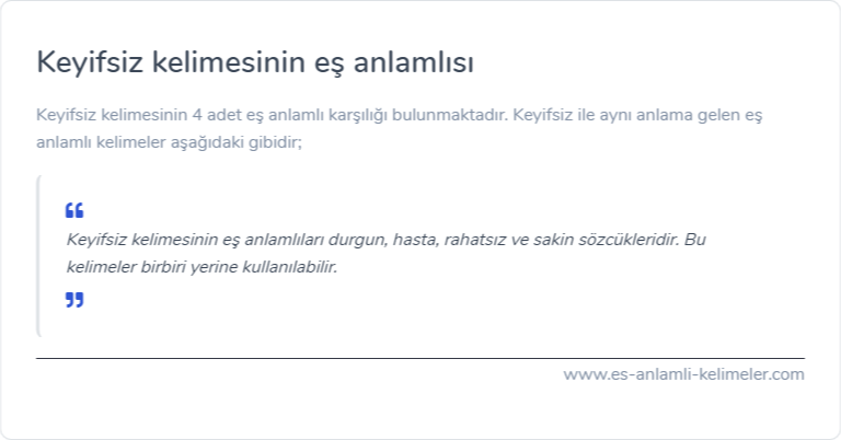 Keyifsiz kelimesinin es anlamlisi nedir