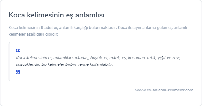 Koca kelimesinin eş anlamı nedir?