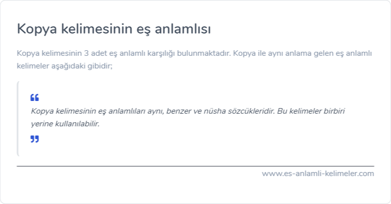 Kopya kelimesinin eş anlamlısı