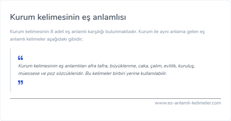 Kurum eş anlamlısı nedir?