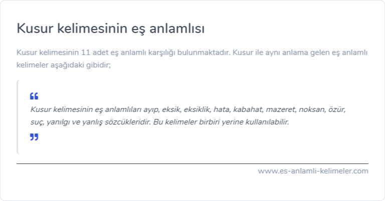 Kusur eş anlamlısı nedir?