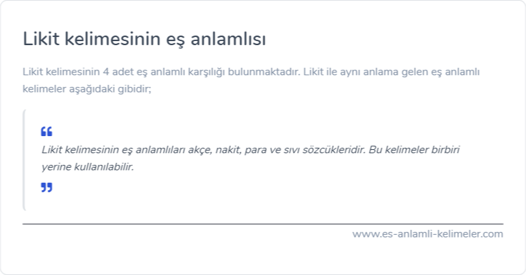 Likit kelimesinin eş anlamlısı nedir?