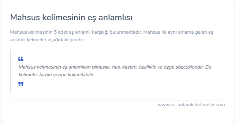 Mahsus eş anlamlısı nedir?