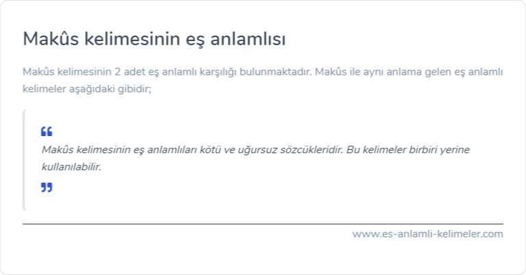 Makûs kelimesinin eş anlamı ne?