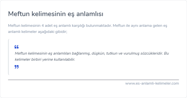 Meftun kelimesinin eş anlamlısı