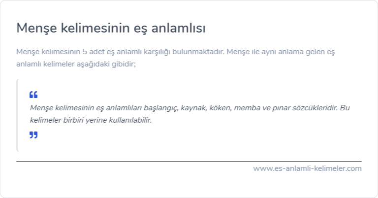 Menşe kelimesinin eş anlamlısı nedir?