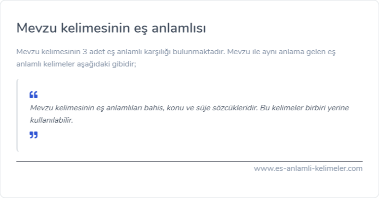 Mevzu eş anlamlısı