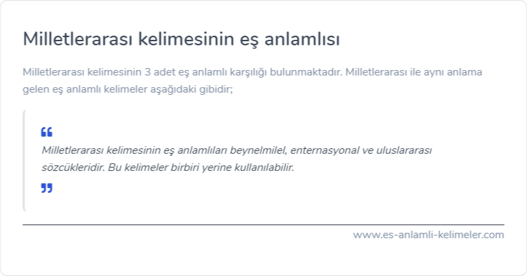 Milletlerarası kelimesinin eş anlamı nedir?