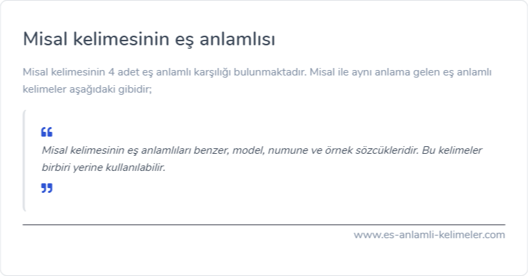 Misal kelimesinin eş anlamı nedir?