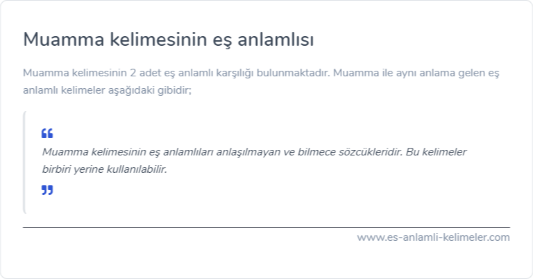 Muamma kelimesinin eş anlamı nedir?