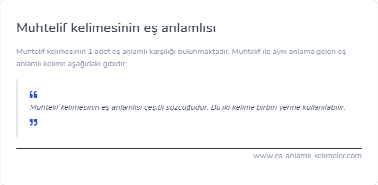 Muhtelif kelimesinin eş anlamı