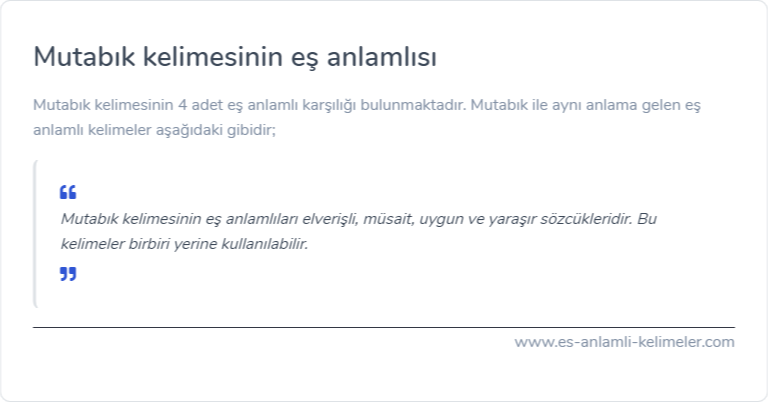 Mutabık kelimesinin es anlamlisi