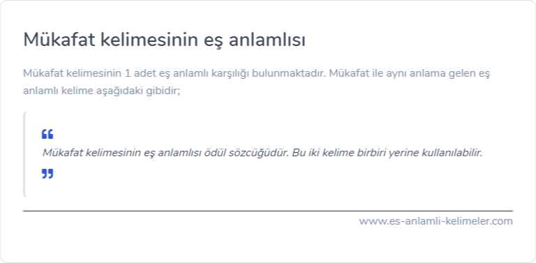 Mükafat kelimesinin eş anlamlısı