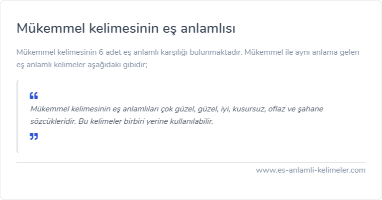 Mükemmel kelimesinin eş anlamı nedir?