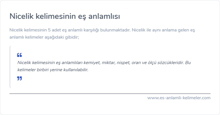 Nicelik eş anlamlısı