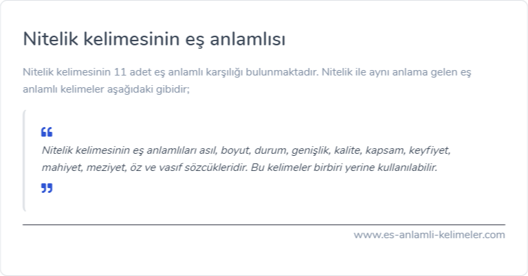 Nitelik kelimesinin eş anlamı