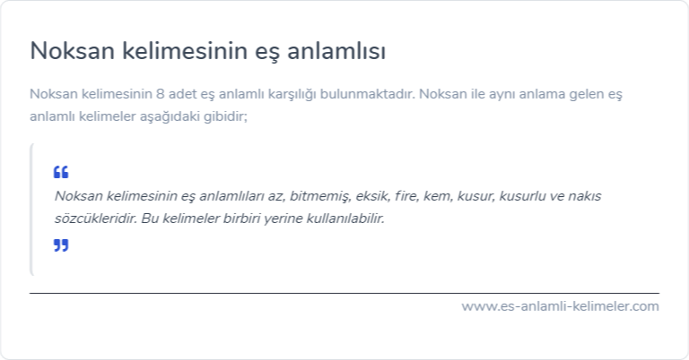 Noksan kelimesinin eş anlamlısı nedir?