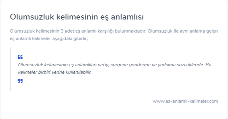 Olumsuzluk kelimesinin eş anlamı ne?