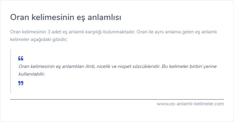 Oran kelimesinin es anlamlisi ne