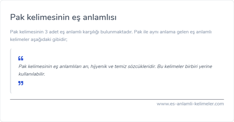 Pak kelimesinin es anlami