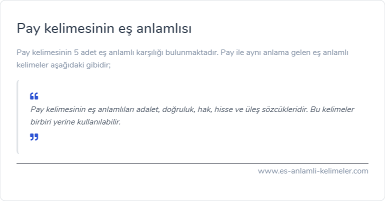 Pay kelimesinin eş anlamlısı ne?