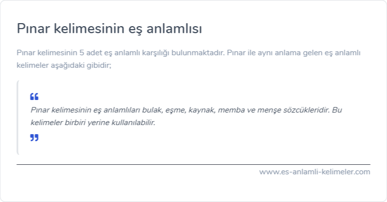 Pınar kelimesinin es anlamlisi