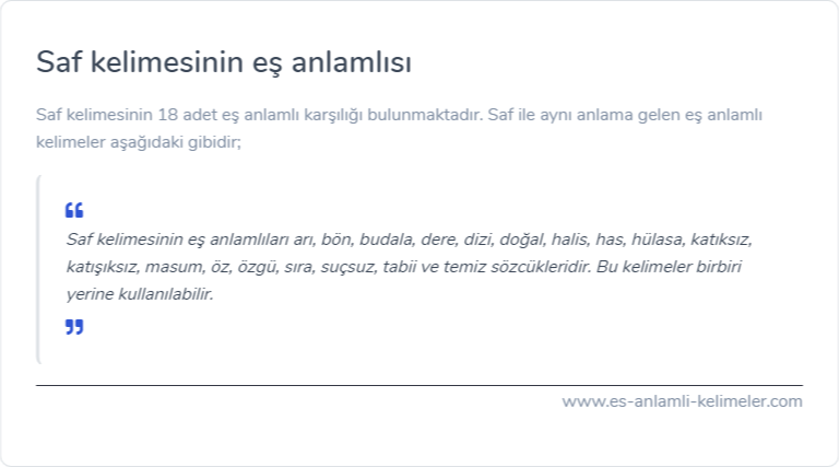 Saf kelimesinin eş anlamlısı