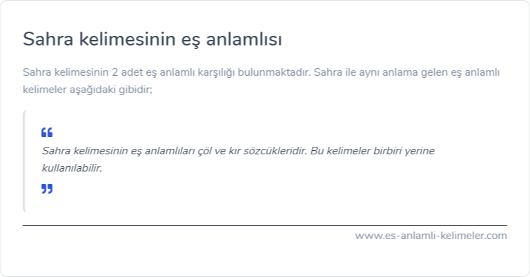 Sahra kelimesinin eş anlamlısı