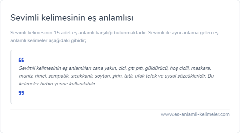 Sevimli kelimesinin eş anlamı