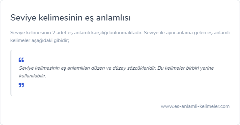 Seviye kelimesinin eş anlamı