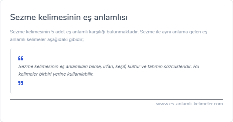 Sezme kelimesinin es anlamlisi