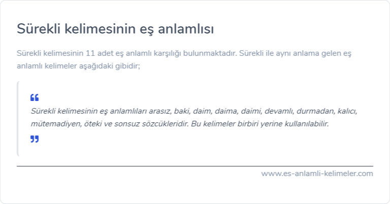 Sürekli kelimesinin es anlamlisi nedir