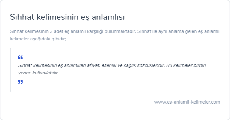 Sıhhat kelimesinin es anlamlisi ne