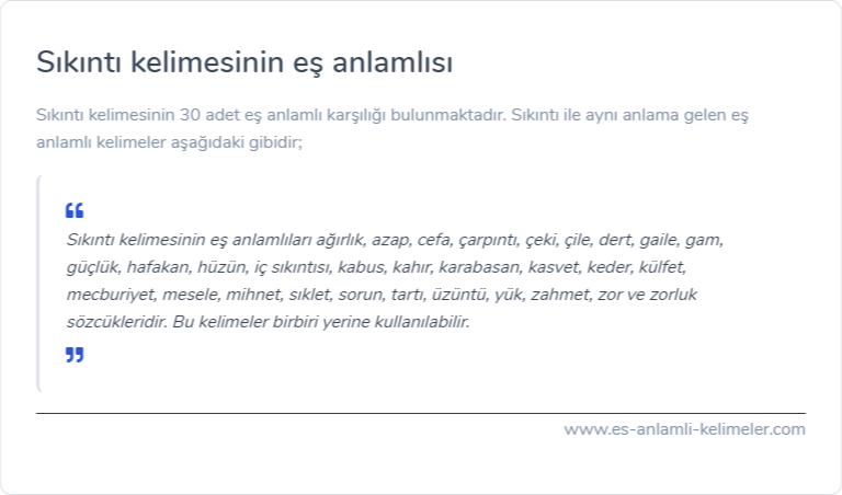 Sıkıntı kelimesinin eş anlamı nedir?