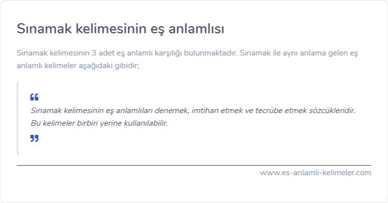 Sınamak kelimesinin es anlamlisi ne