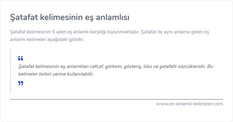 Şatafat kelimesinin es anlamlisi nedir