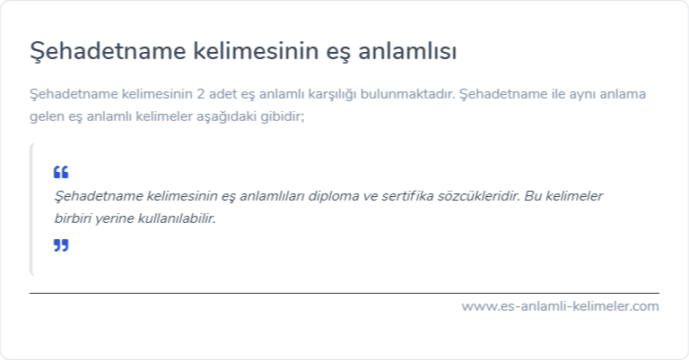 Şehadetname kelimesinin eş anlamlısı