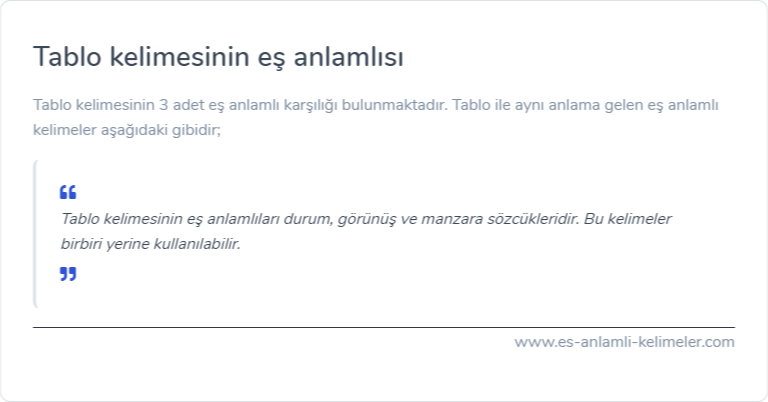 Tablo kelimesinin eş anlamı nedir?