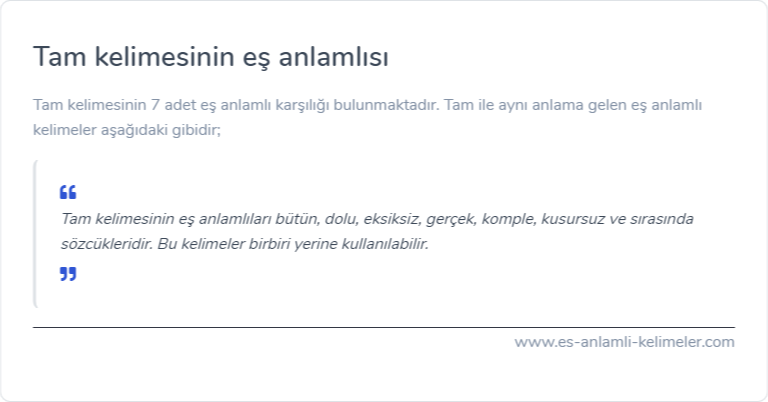 Tam kelimesinin eş anlamı nedir?