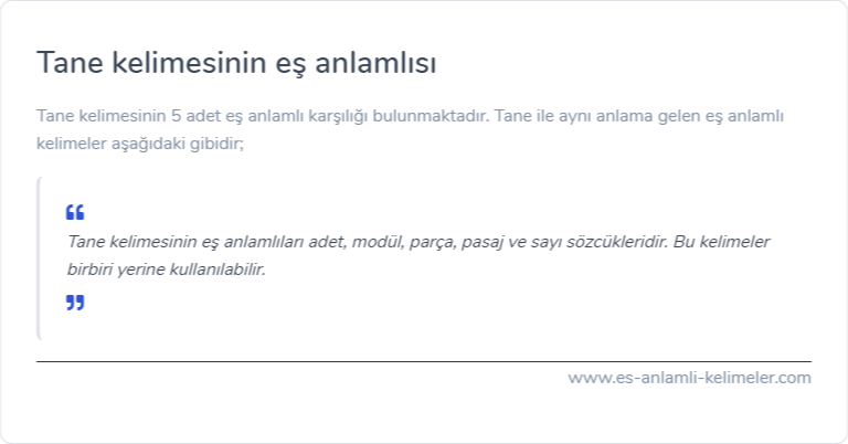 Tane kelimesinin eş anlamlısı