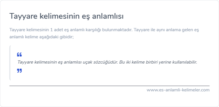 Tayyare eş anlamlısı nedir?