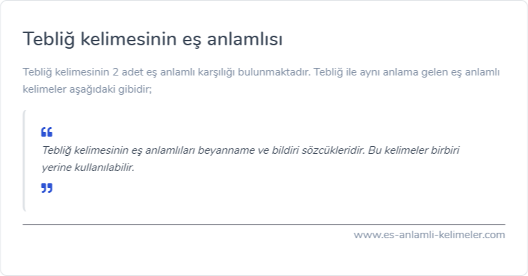 Tebliğ eş anlamlısı