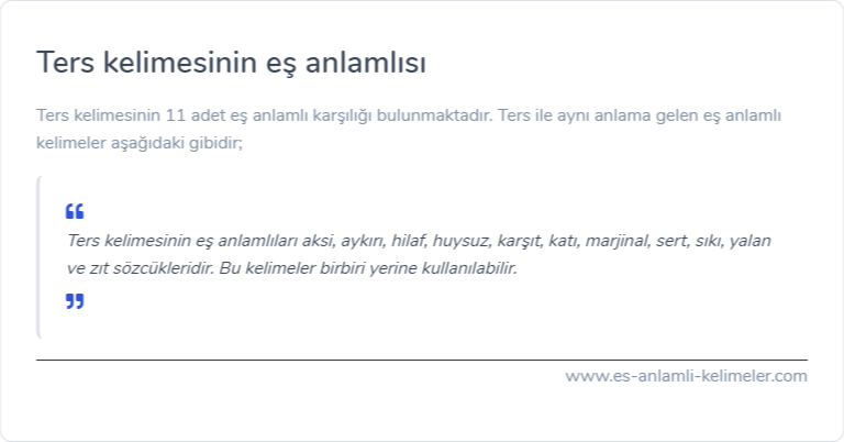 Ters eş anlamlısı ne?